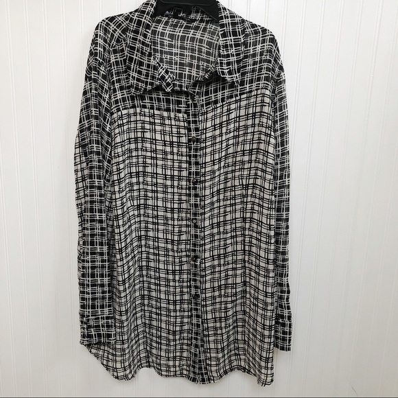 Full Figured Fashionista Tops - Full Figured Fashionista Black & Cream Button-Up